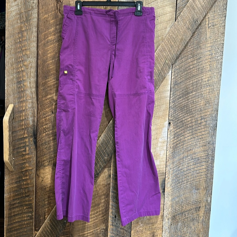 Wonderwink purple scrubs with drawstring tie wide legs size medium